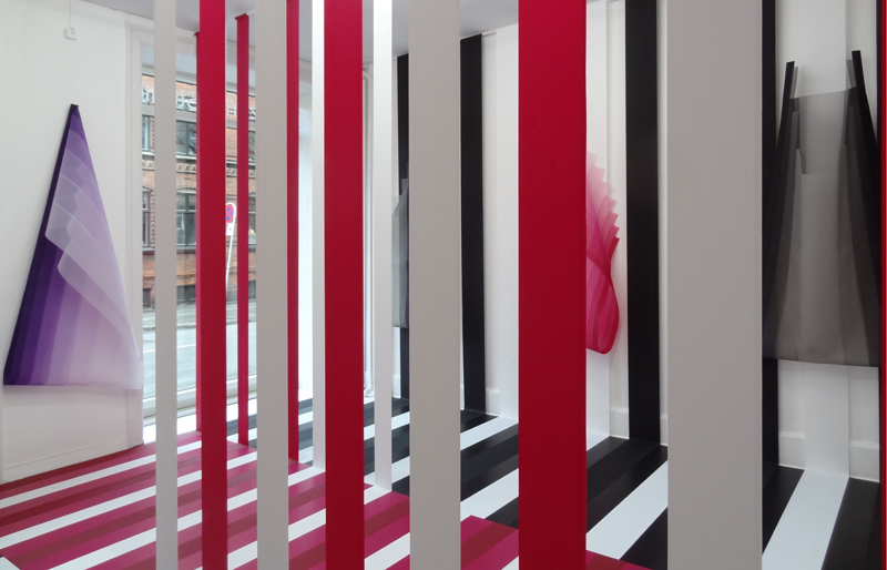 Ingrid Kæseler 'Performed Lines' 2015 akryl på aluminium og gaze, 400 x 375 x 250 cm