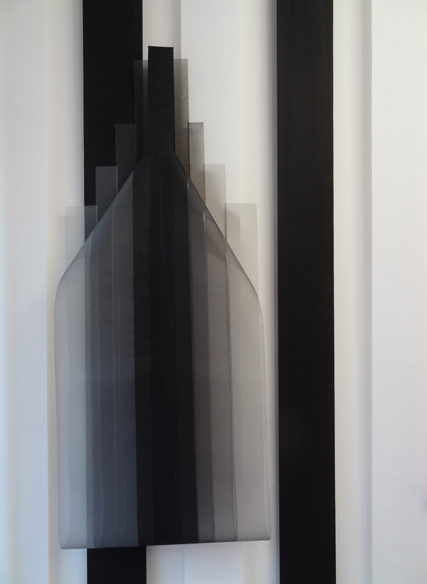 Ingrid Kæseler 'Performed Lines' 2015 'Chromatic Black #1' akryl på gaze 140 x 55 cm